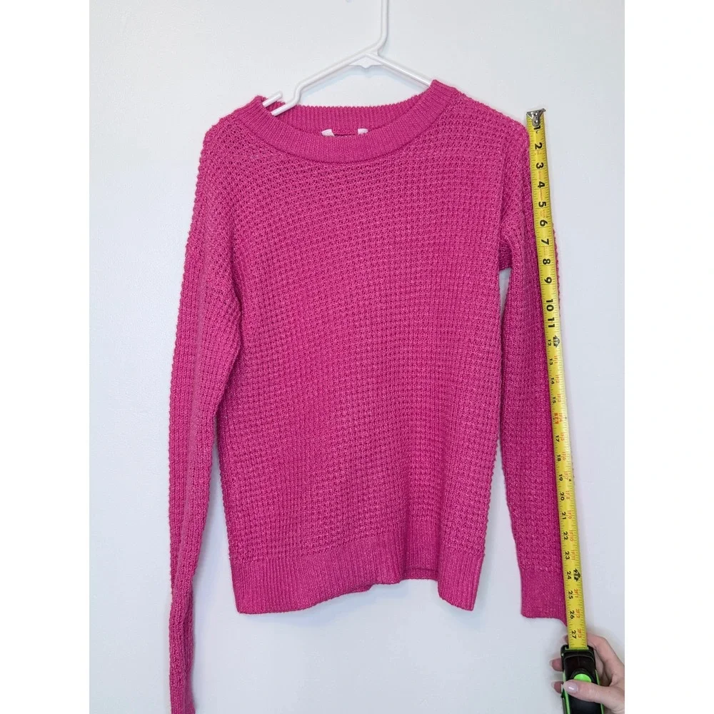 Time and Tru Pink Waffle Knit Crew Neck Sweater‎ Womens XS Magenta Pullover